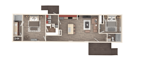 Floor plan for 2 beds, 2 baths, 960 sqft